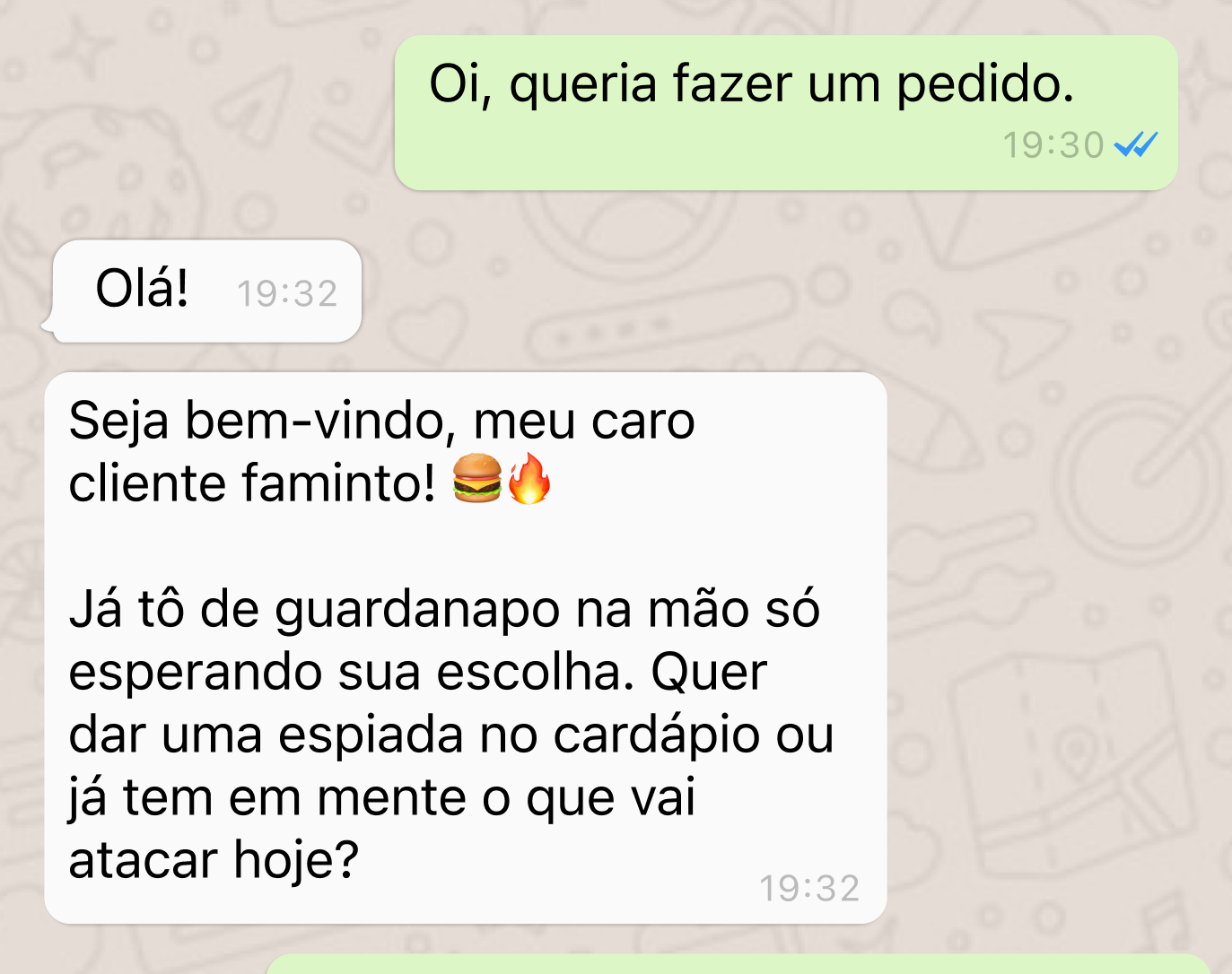 Conversa no WhatsApp iniciada pelo cliente e respondida pelo agente